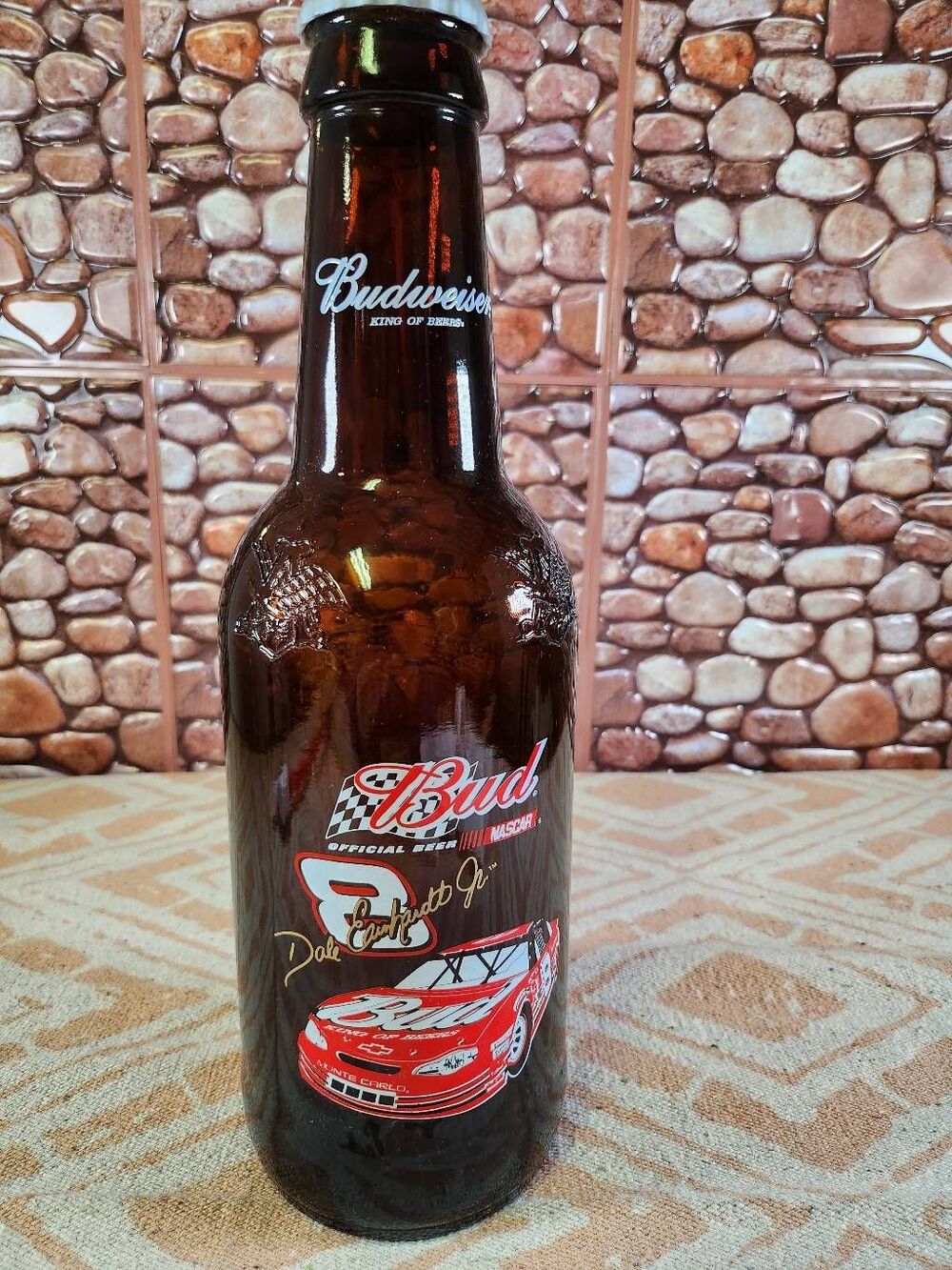 Budweiser Dale Earnhardt Jr Car King Pitcher 15" Glass Beer Bottle 64oz Embossed
